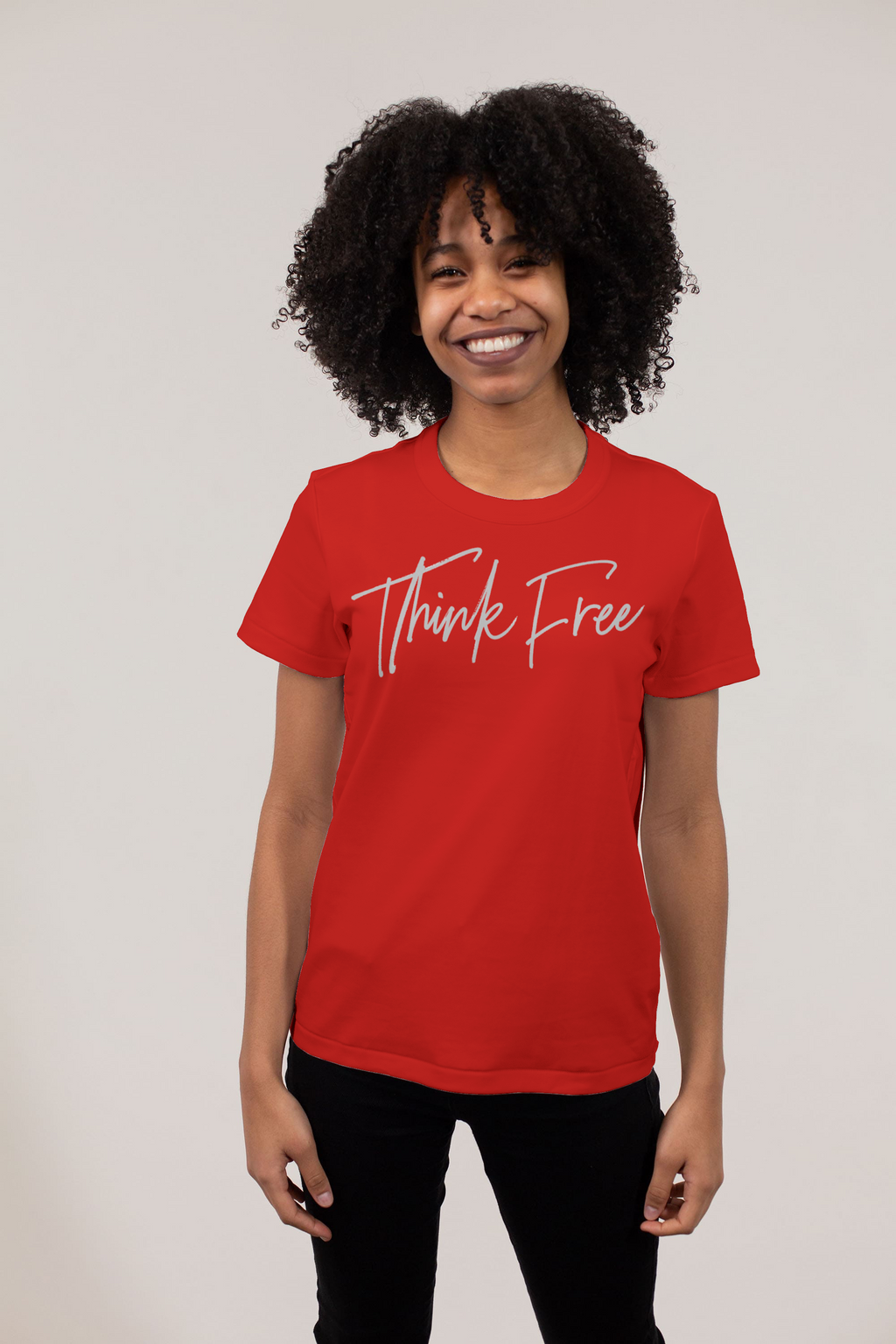 Think free hand written tee.