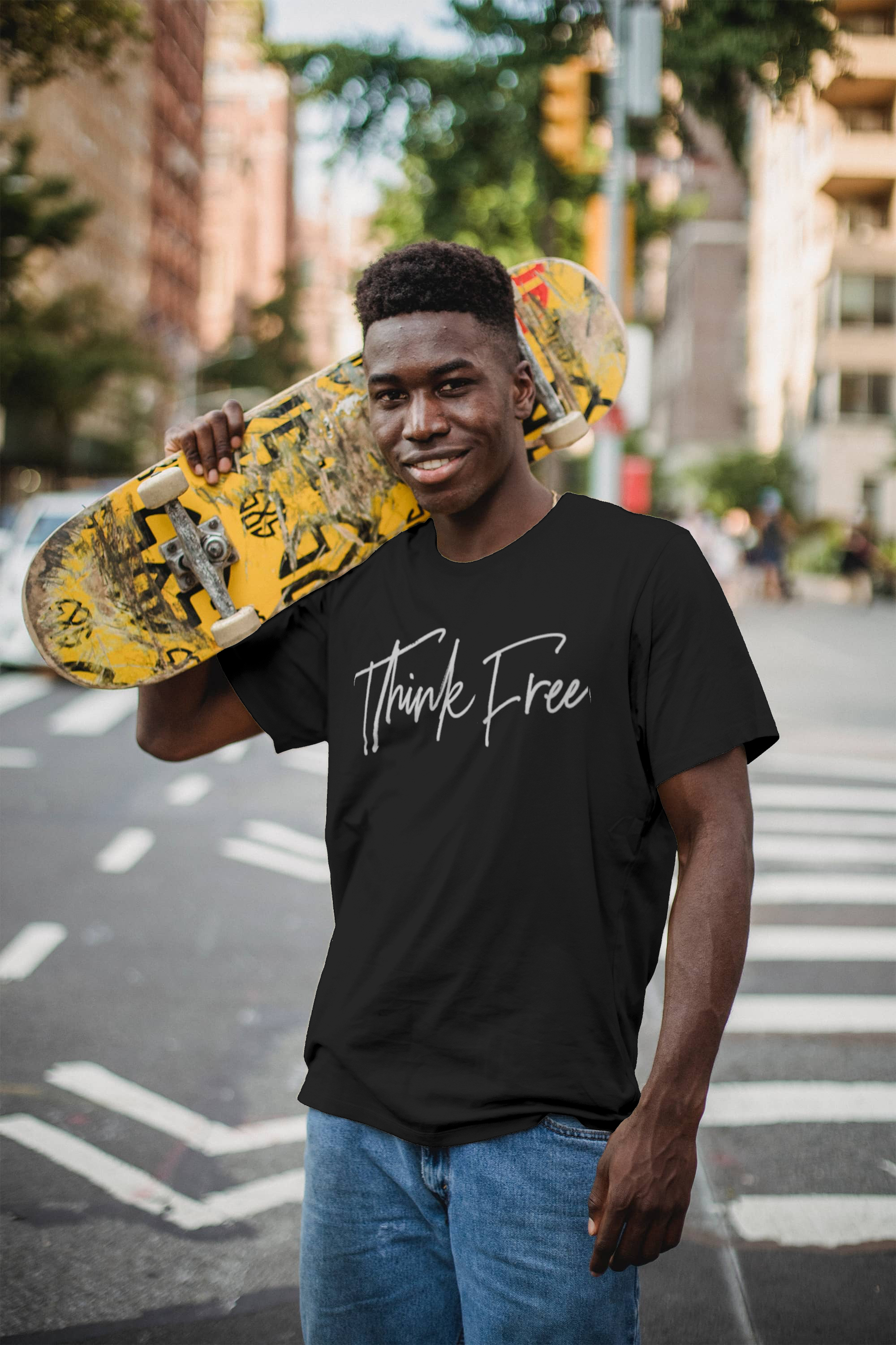 Think free hand written tee.
