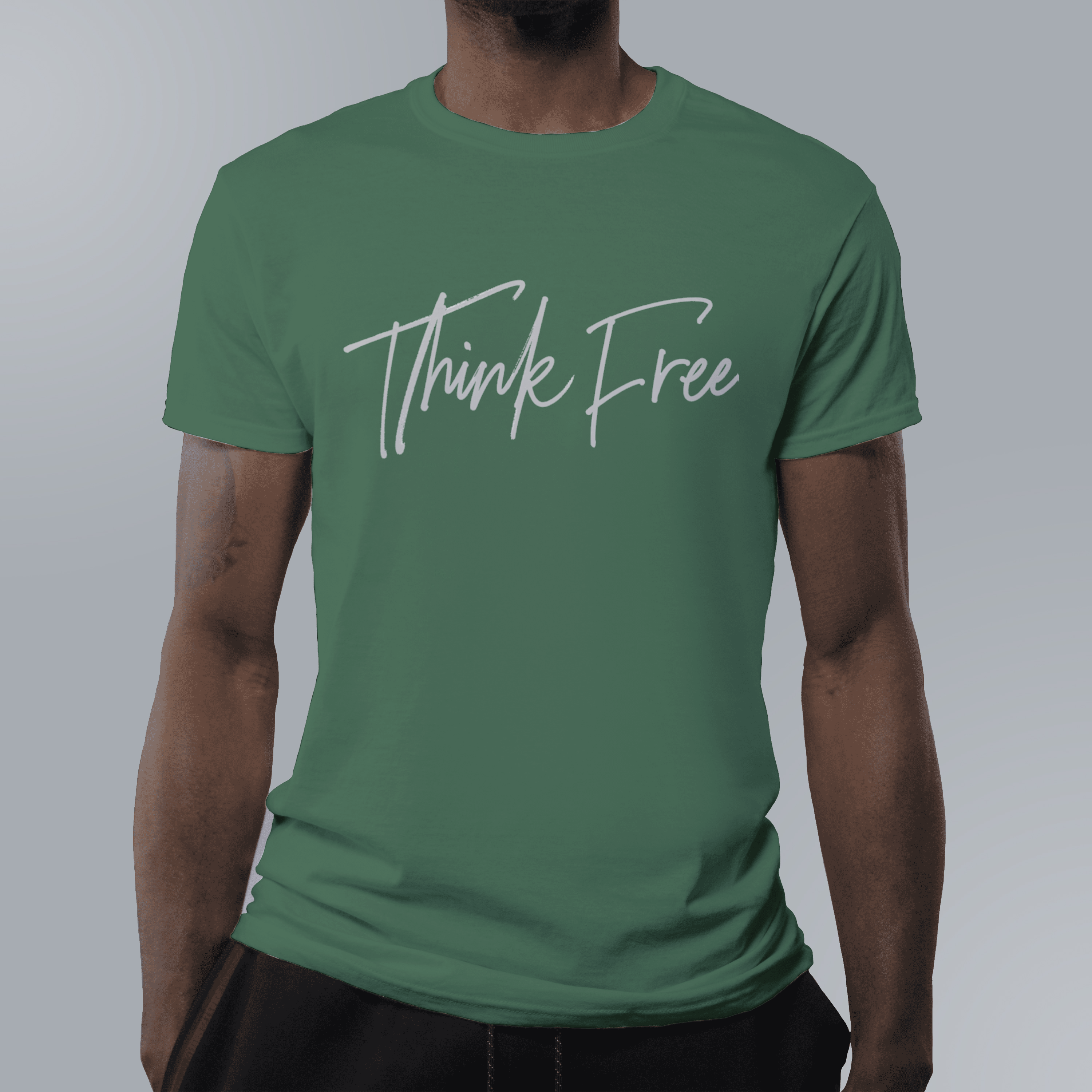 Think free hand written tee.